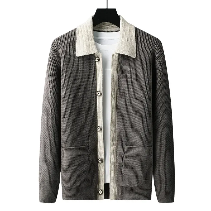 Cardigan Men Knitting Sweaterscoat Spring Autumn Casual Sweater Jackets Solid Turn Down Collar Knitted Cardigan